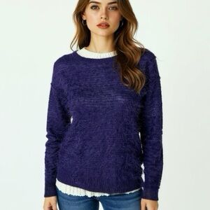 Y2K Boutique Europa Purple Eyelash Fuzzy Sweater Cozy Retro Knit Womens Size M